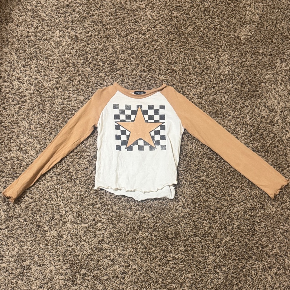Kids Long Sleeve Star Tee - White and Tan